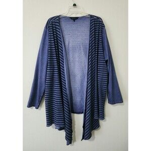 Ulla Popken Womens Open Cardigan Size 20/22 Purple Black Stripes Jersey Cotton